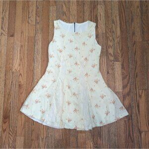 Vintage Handmade Cream Dress with Peach Floral Pattern, Back Zip